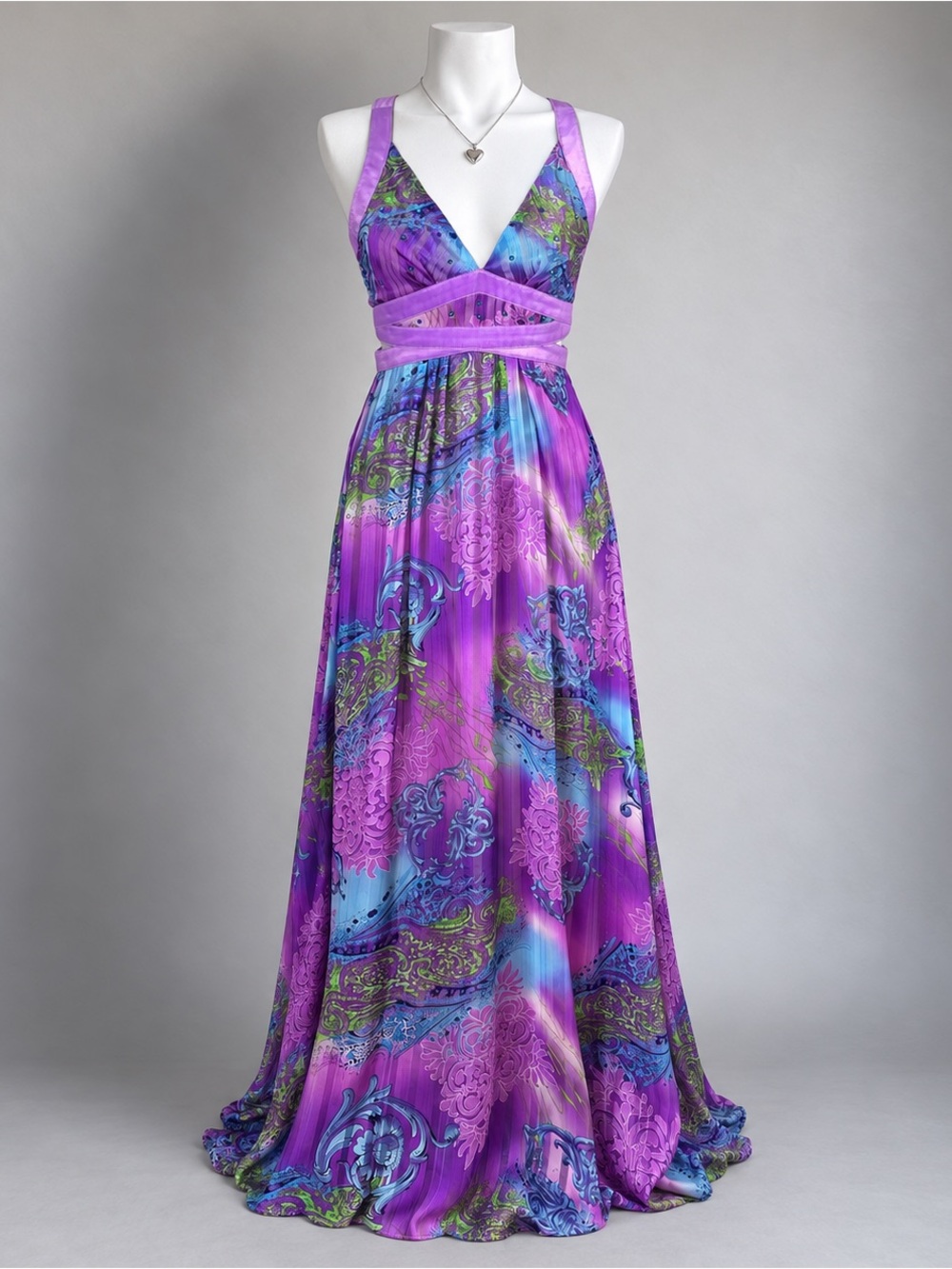 GNV Y2K Purple Paisley Maxi Dress Cutout Rhinestone Fairy Goddess EU 38 US Small